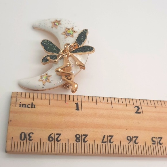 Green Moon Fairy Sparkly Brooch Pin - Picture 6 of 6